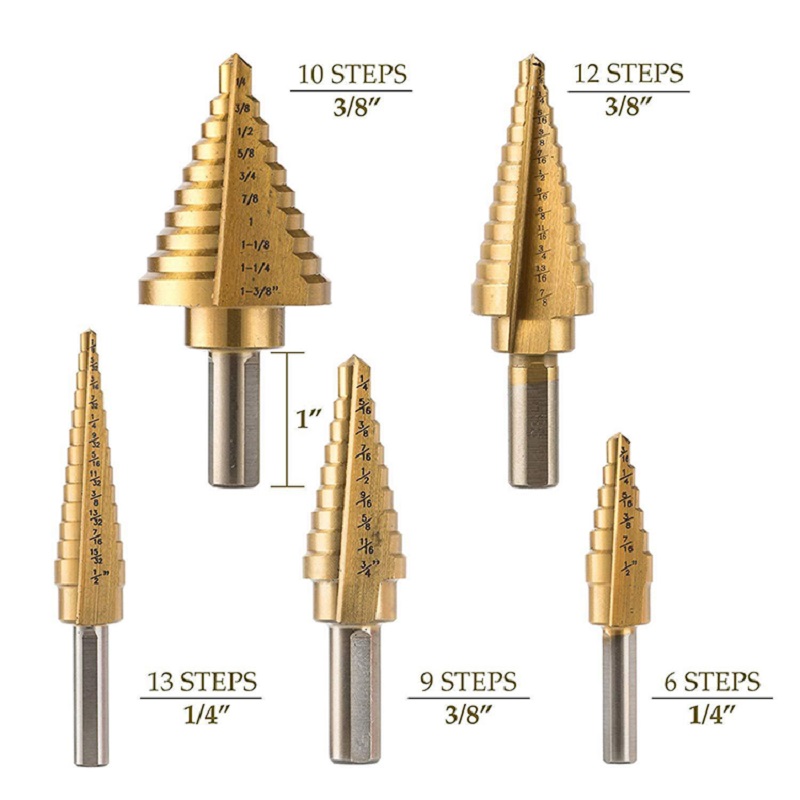 5pcs HSS step drill bits set na may straight flute (3)