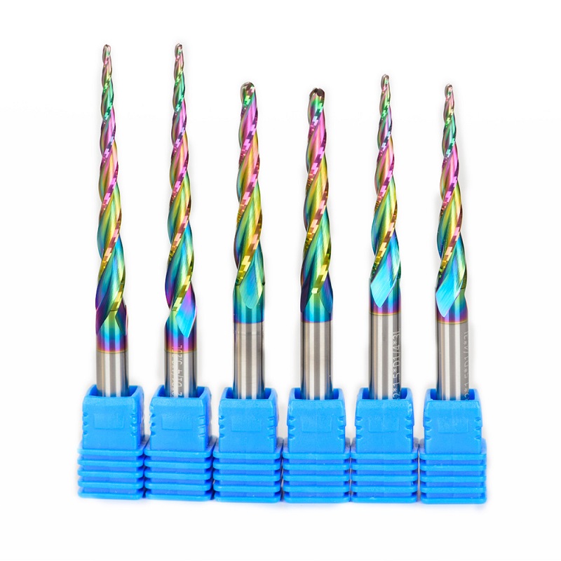 HRC60 tapered tungsten carbide ball nose end mill with rainbow coating (5)