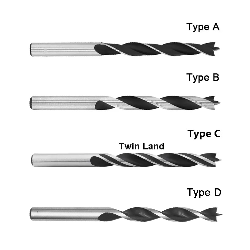 Flute သစ်သား brad point twist drill bits အမျိုးအစား (၁) ခု၊