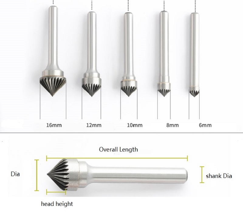 Cone shape with 90 K type tungsten carbide burrs (6)